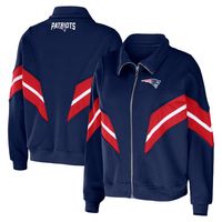 Women's WEAR by Erin Andrews Navy New England Patriots Plus Yarn Dye Stripe Full-Zip Jacket