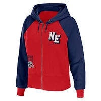 Women's WEAR by Erin Andrews Red New England Patriots Colorblock Lightweight Full-Zip Hoodie