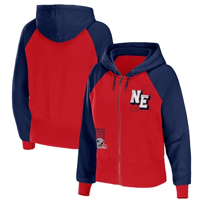 Sweat à capuche léger entièrement zippé blocs de couleurs rouge New England Patriots pour femme WEAR by Erin Andrews