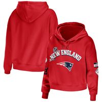 Women's WEAR by Erin Andrews Red New England Patriots Modest Cropped Pullover Hoodie