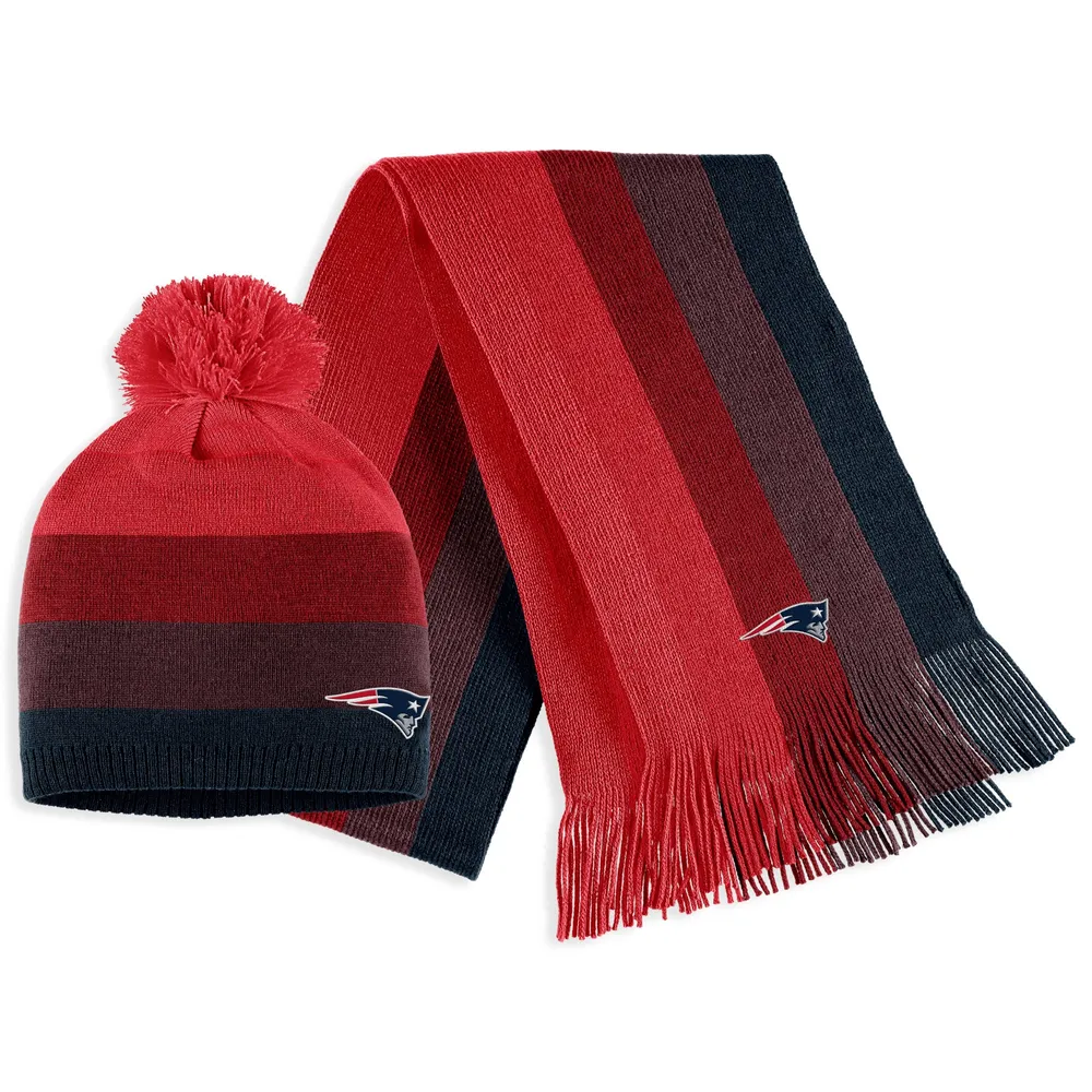 Ensemble bonnet et écharpe en tricot à pompon ombré rouge New England Patriots pour femme WEAR by Erin Andrews