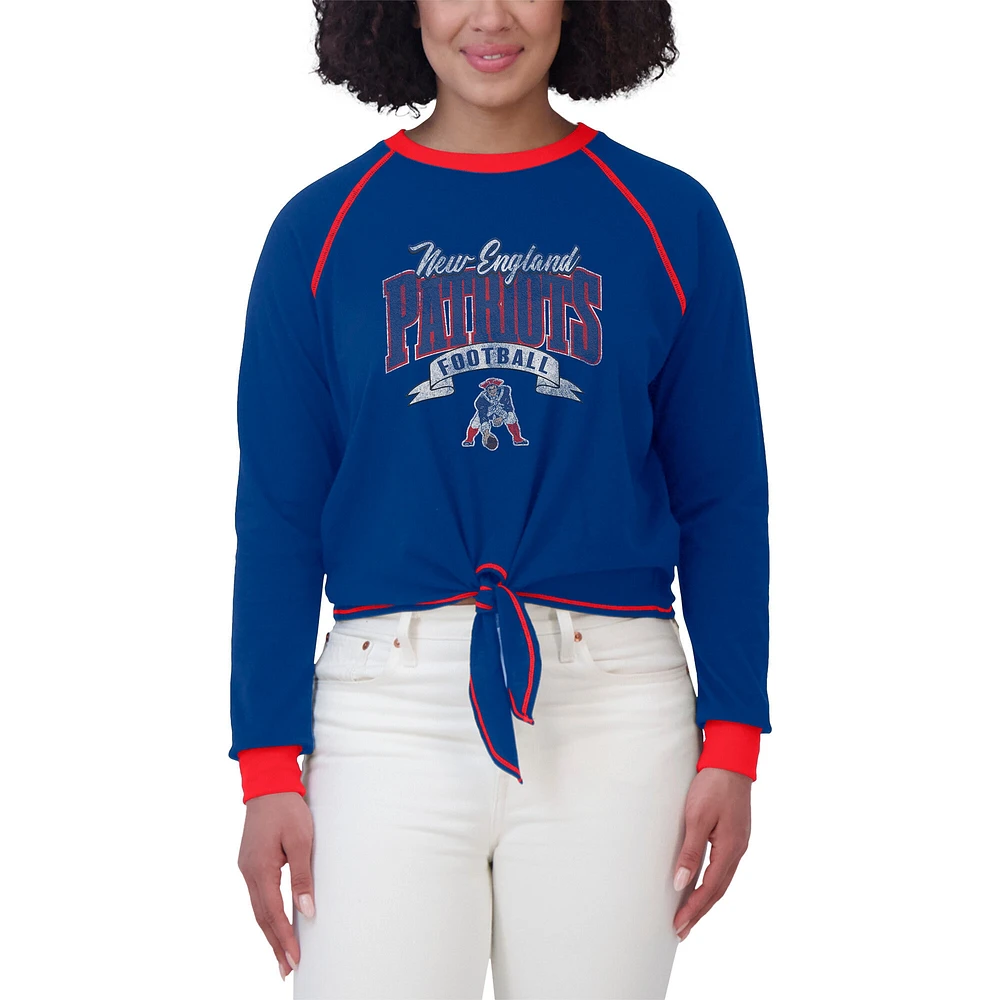 Women's WEAR by Erin Andrews Royal/Red New England Patriots Plus Tie-Front Long Sleeve Top