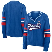 Women's WEAR by Erin Andrews Royal New England Patriots Throwback V-Neck Sweater