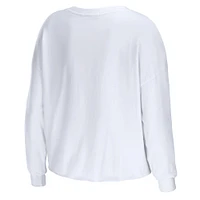 Women's WEAR by Erin Andrews White New England Patriots Domestic Cropped Long Sleeve T-Shirt