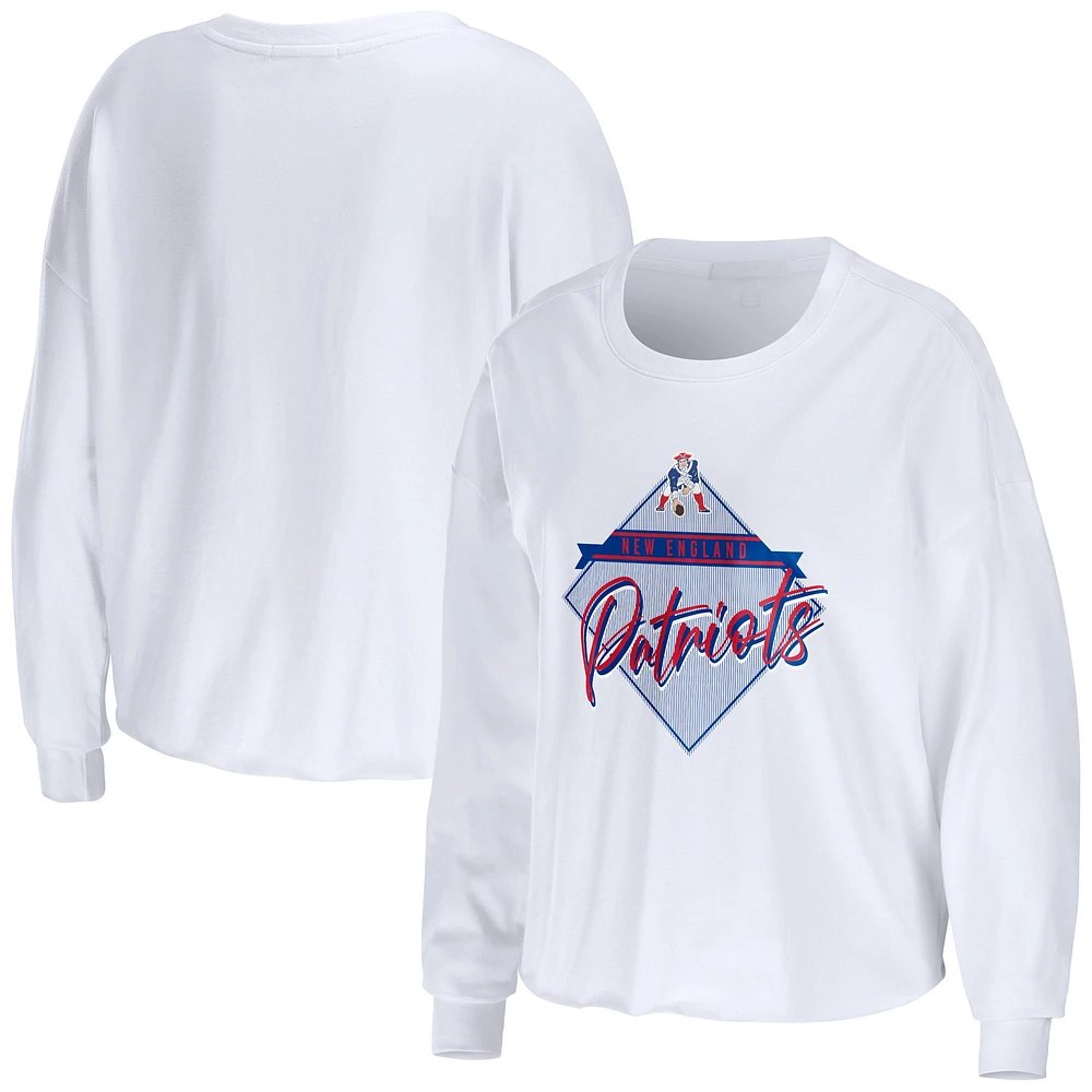 T-shirt court à manches longues pour femme WEAR by Erin Andrews, blanc, motif New England Patriots