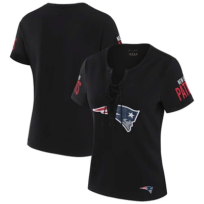 T-shirt à lacets noir Draft Me des New England Patriots pour femme WEAR by Erin Andrews x Gracie Hunt