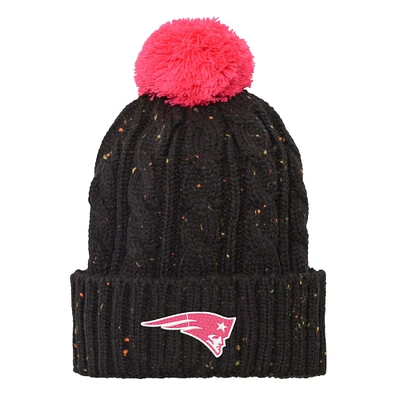 Bonnet en tricot à revers en fil Nep noir pour jeunes New England Patriots avec pompon