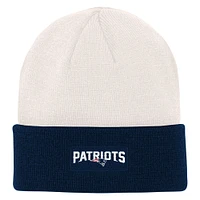 Youth Cream/Navy New England Patriots Bone Cuffed Knit Hat