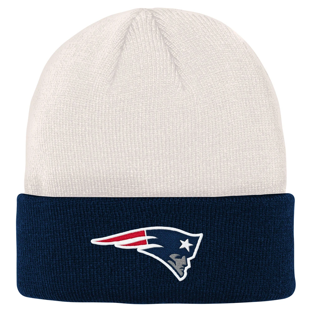 Bonnet en tricot à revers en os des New England Patriots crème/bleu marine pour jeunes