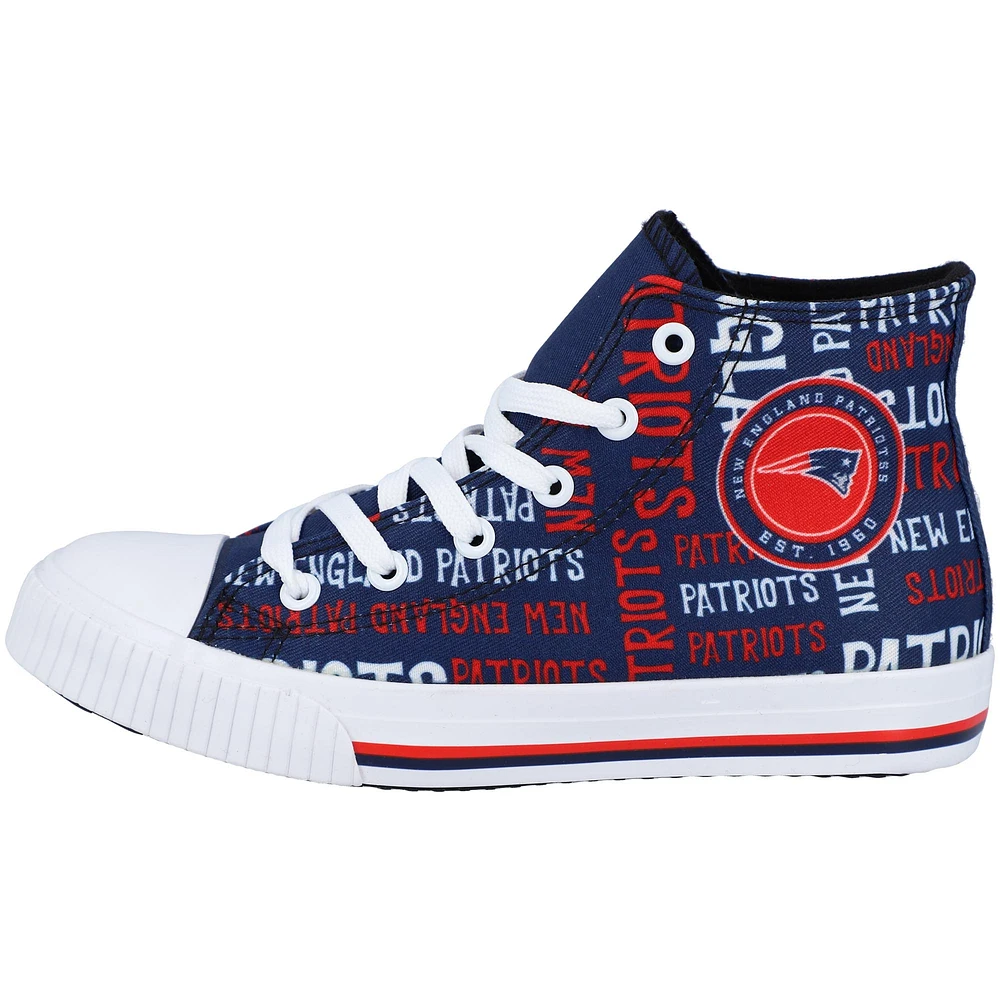 Youth FOCO Marine New England Patriots Repeat Wordmark High Top Canvas Allover Sneakers