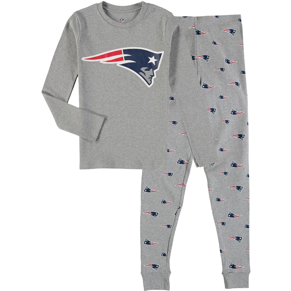 Youth Heathered Gray New England Patriots Long Sleeve T-Shirt & Pants Sleep Set