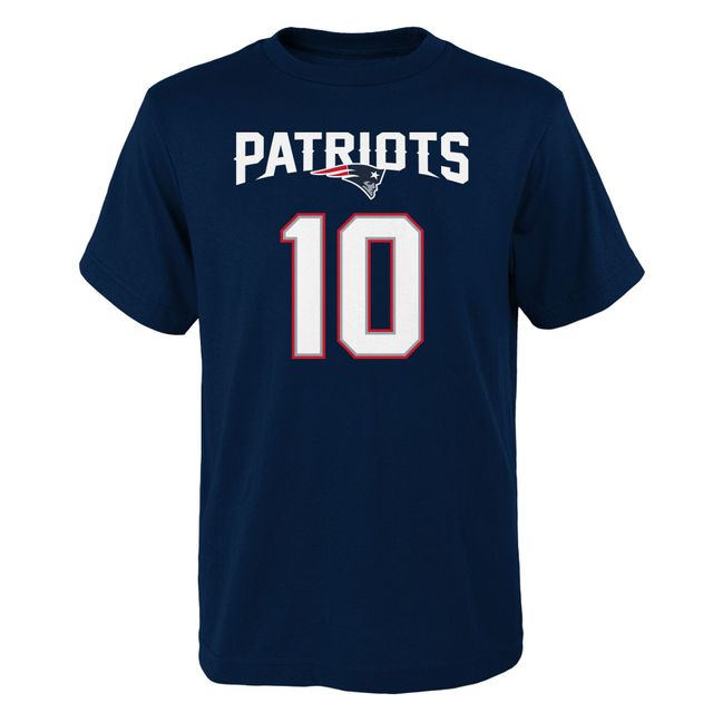 T-shirt bleu marine Mac Jones pour jeunes avec nom et numéro Mainliner des New England Patriots