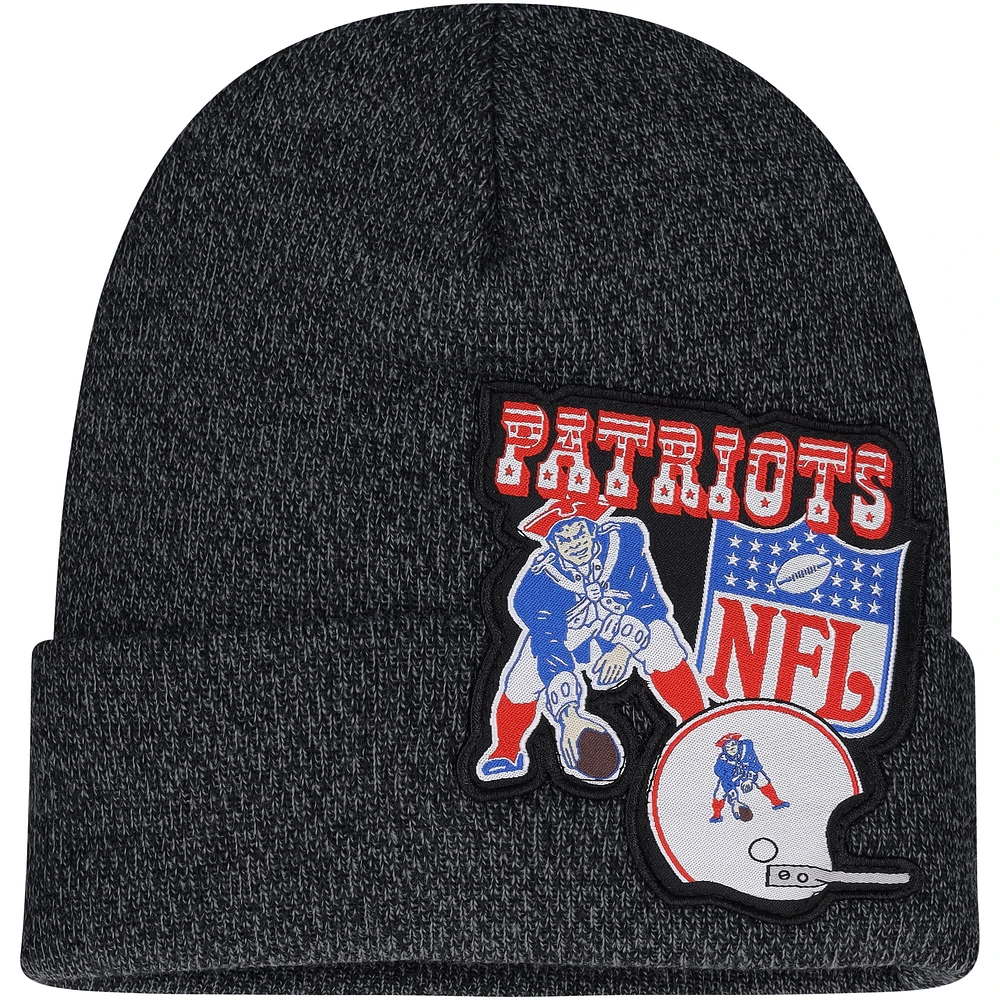 Bonnet en tricot à revers avec logo XL New England Patriots Mitchell & Ness noir pour jeune