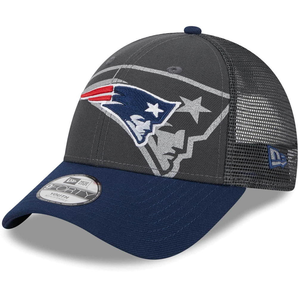 Casquette New Era Graphite New England Patriots Reflect 9FORTY réglable pour jeune