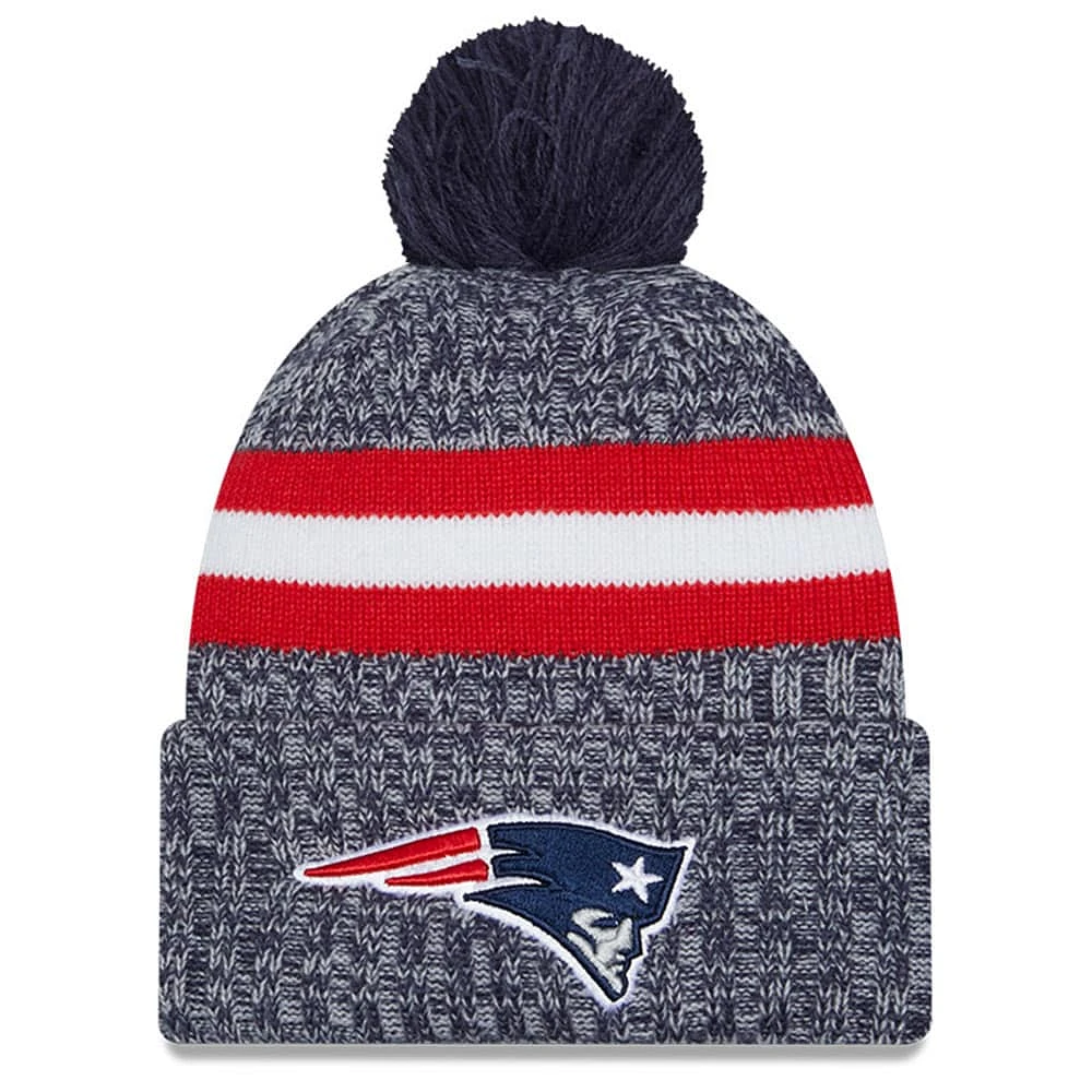 Youth New Era  Navy New England Patriots 2023 Sideline Cuffed Knit Hat With Pom