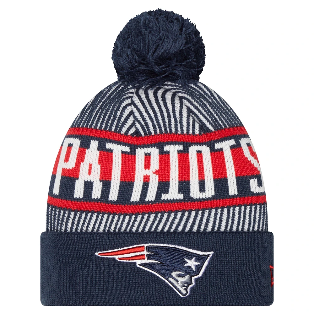 Youth New Era Navy New England Patriots Striped  Cuffed Knit Hat with Pom