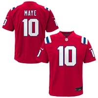 Maillot de jeu alternatif Nike Drake Maye rouge des New England Patriots pour jeunes