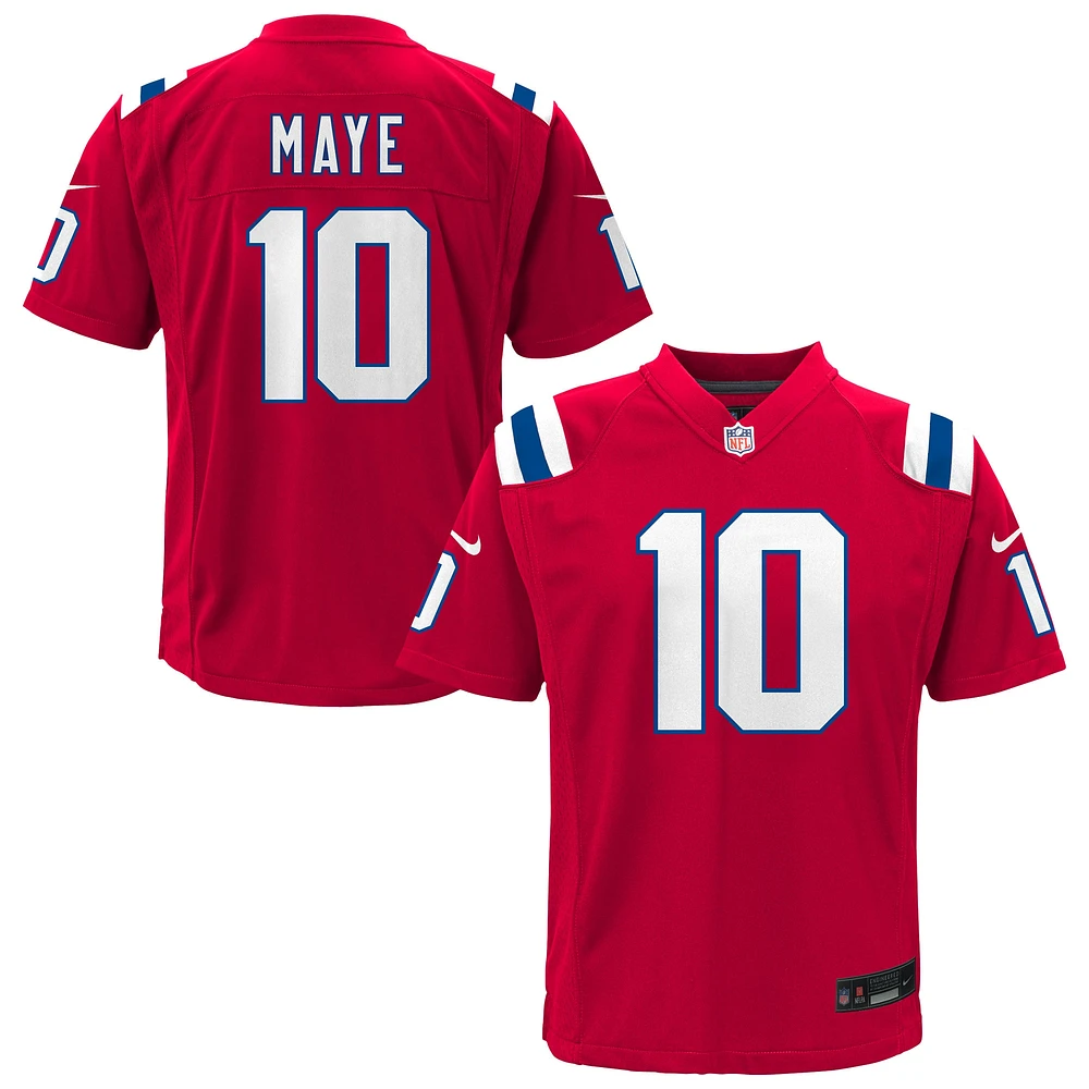 Maillot de jeu alternatif Nike Drake Maye rouge des New England Patriots pour jeunes