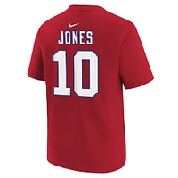 T-shirt Nike Mac Jones rouge avec nom et numéro du joueur des New England Patriots