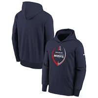 Chandail à capuchon Therma iconique des Patriots de la Nouvelle-Angleterre Nike bleu marine pour jeune