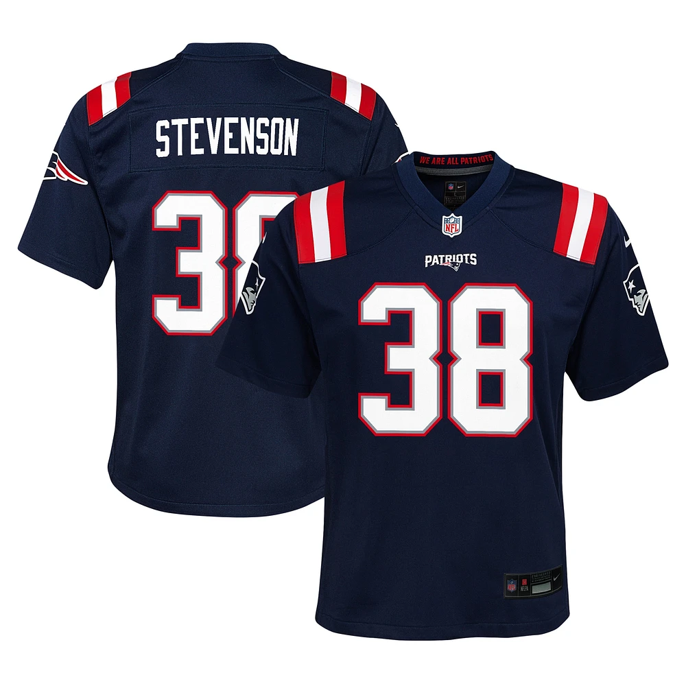 Maillot de jeu Nike Rhamondre Stevenson bleu marine pour jeunes joueurs l'équipe des New England Patriots