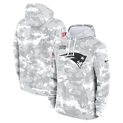 Youth Nike White/Gray New England Patriots 2024 Salute To Service Pullover Hoodie