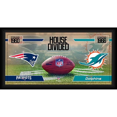 Collage de football encadré de 10" x 20" des Patriots de la Nouvelle-Angleterre contre les Dolphins de Miami