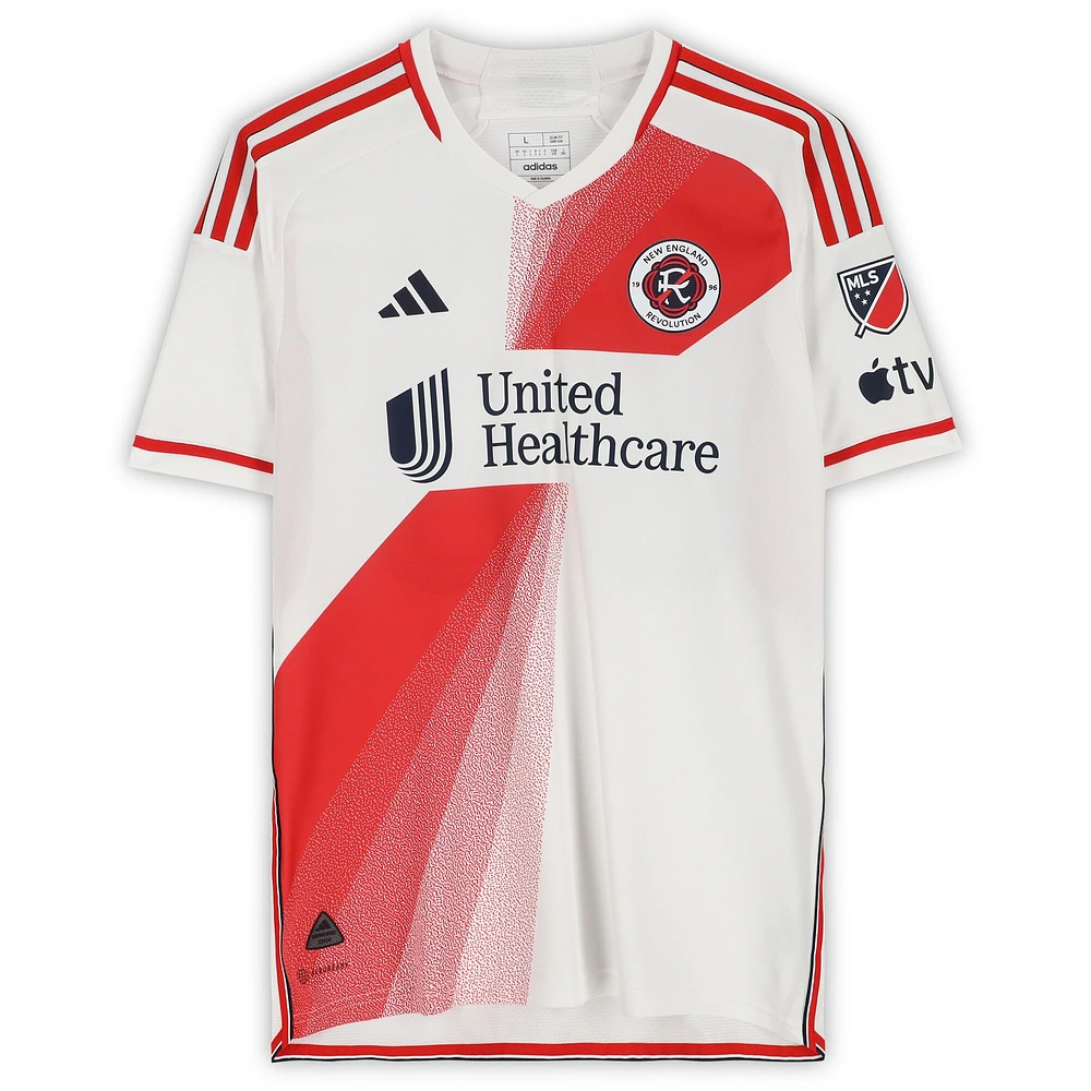 Maillot blanc dédicacé #2 des New England Revolution de Dave Romney lors de la saison 2023 de la MLS