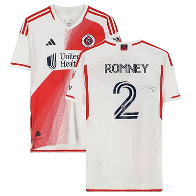Maillot blanc dédicacé #2 des New England Revolution de Dave Romney lors de la saison 2023 de la MLS