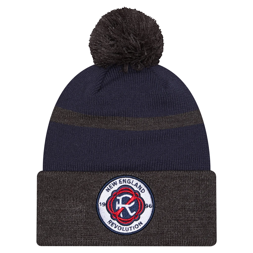 Men's New Era  Navy New England Revolution 2025 Kickoff Cuffed Knit Hat with Pom