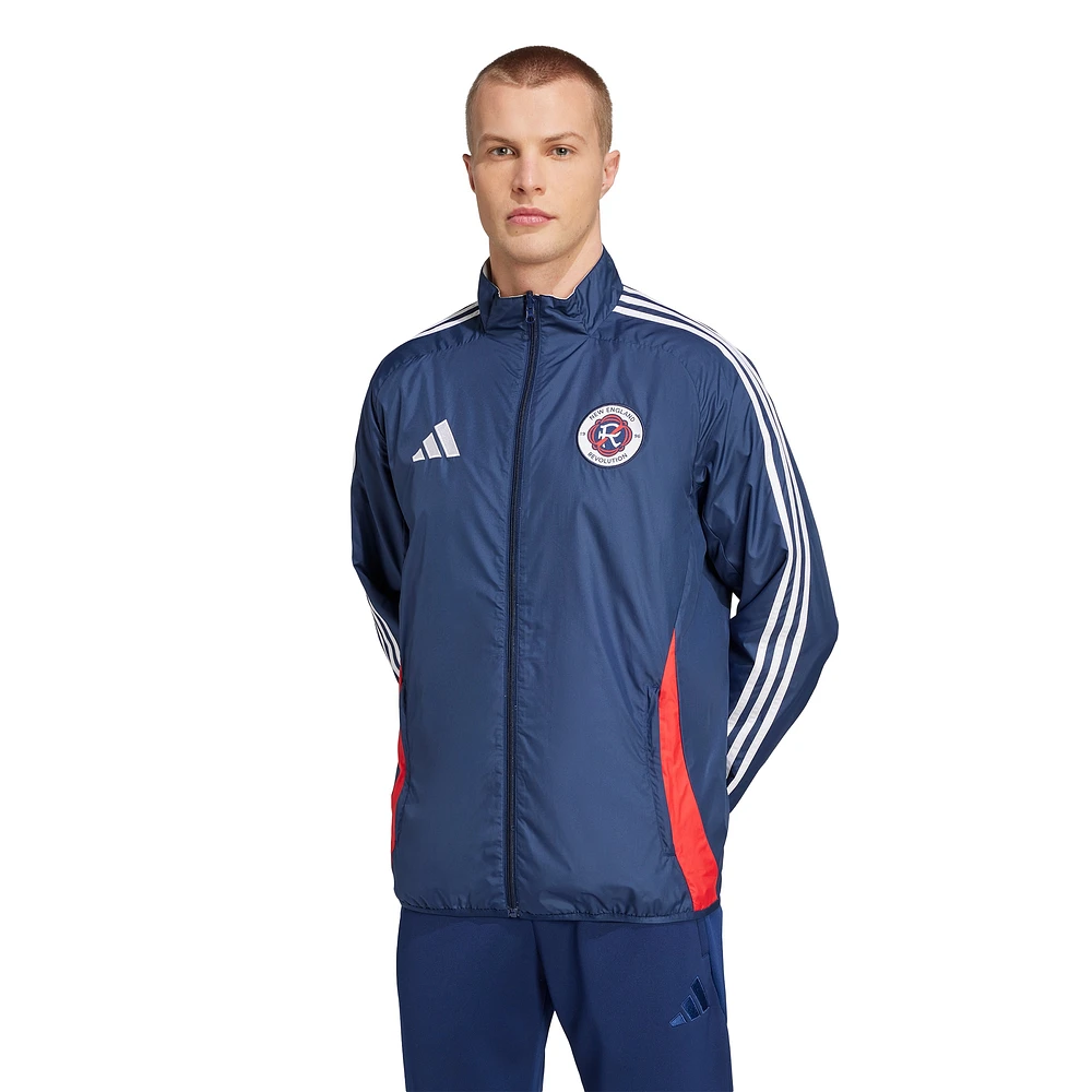 Men's adidas Navy/White New England Revolution 2025 Anthem Reversible Full-Zip Jacket