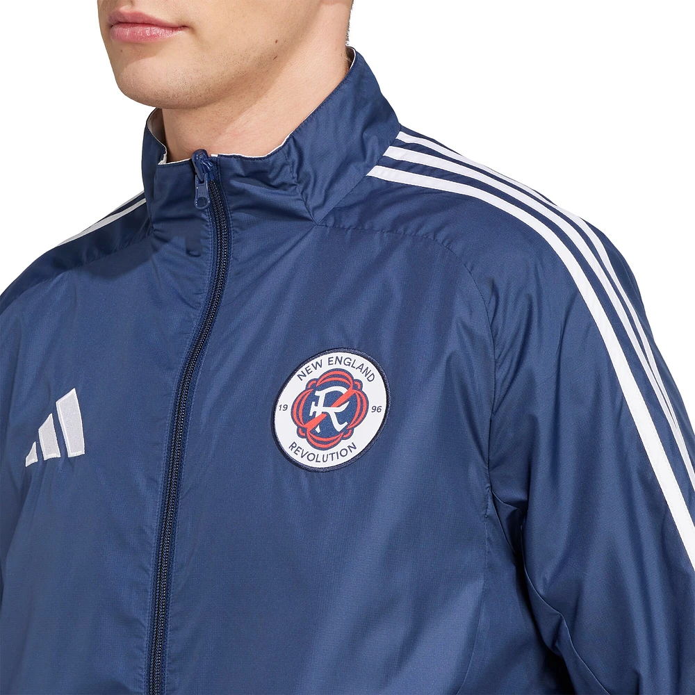 Men's adidas Navy/White New England Revolution 2025 Anthem Reversible Full-Zip Jacket