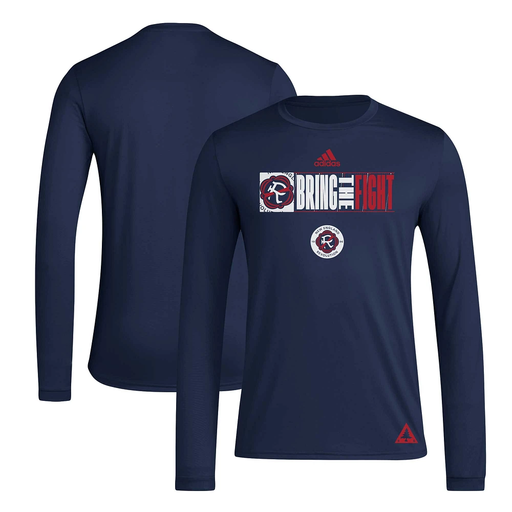 Men's adidas Navy New England Revolution 2024 Jersey Hook AEROREADY Long Sleeve T-Shirt