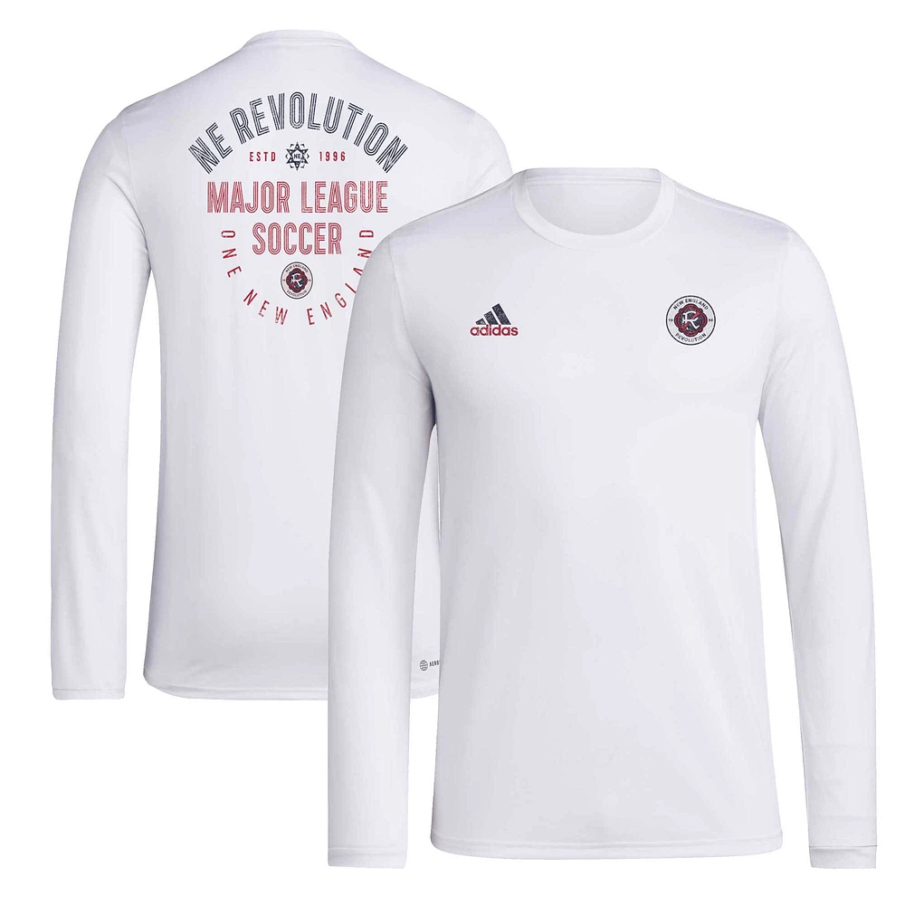 T-shirt adidas New England Revolution Local Stoic à manches longues pour hommes, blanc