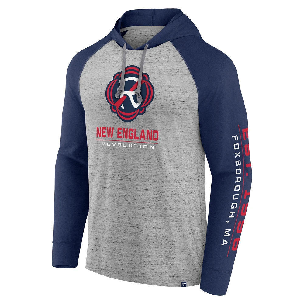 Men's Fanatics Steel New England Revolution Deflection Raglan Pullover Hoodie