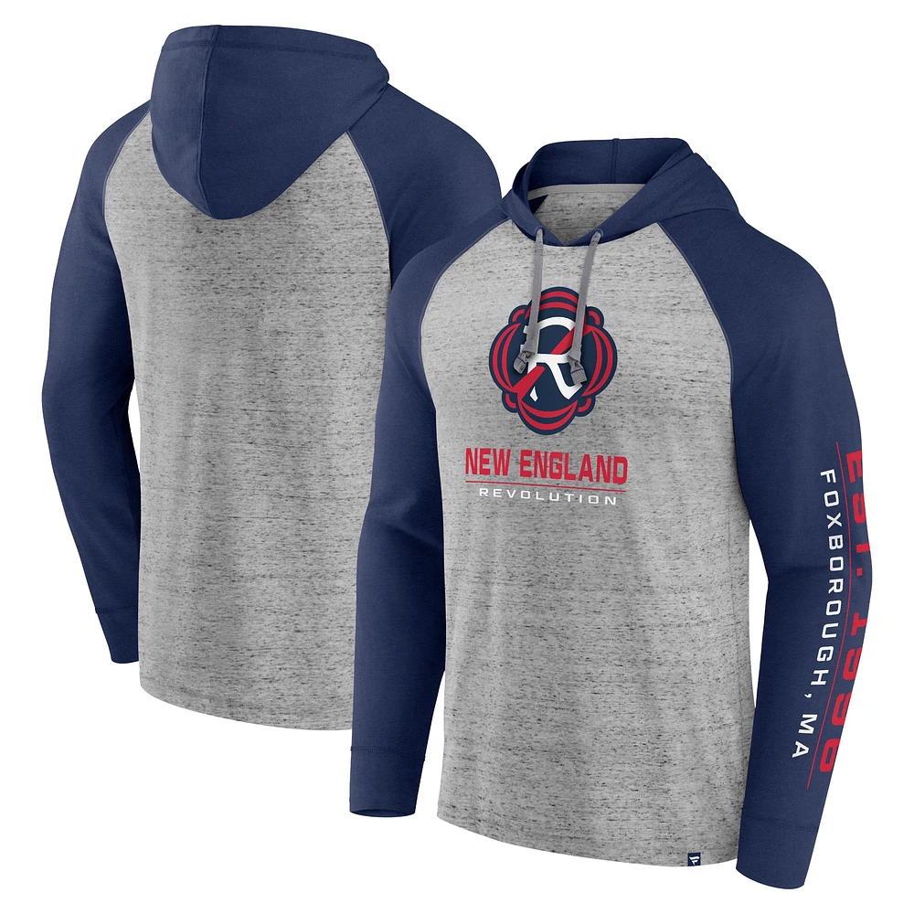 Men's Fanatics Steel New England Revolution Deflection Raglan Pullover Hoodie