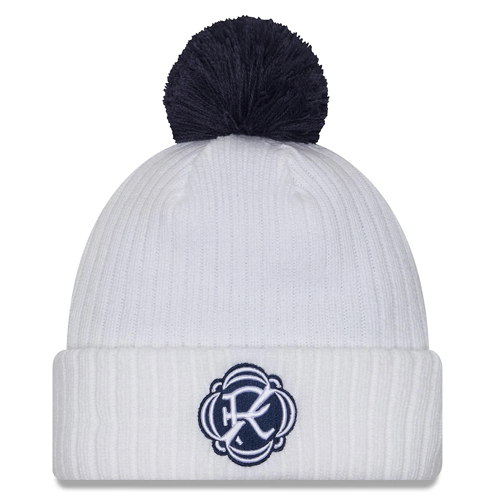 Men's New Era White New England Revolution 2025 Jersey Hook Cuffed Knit Hat with Pom