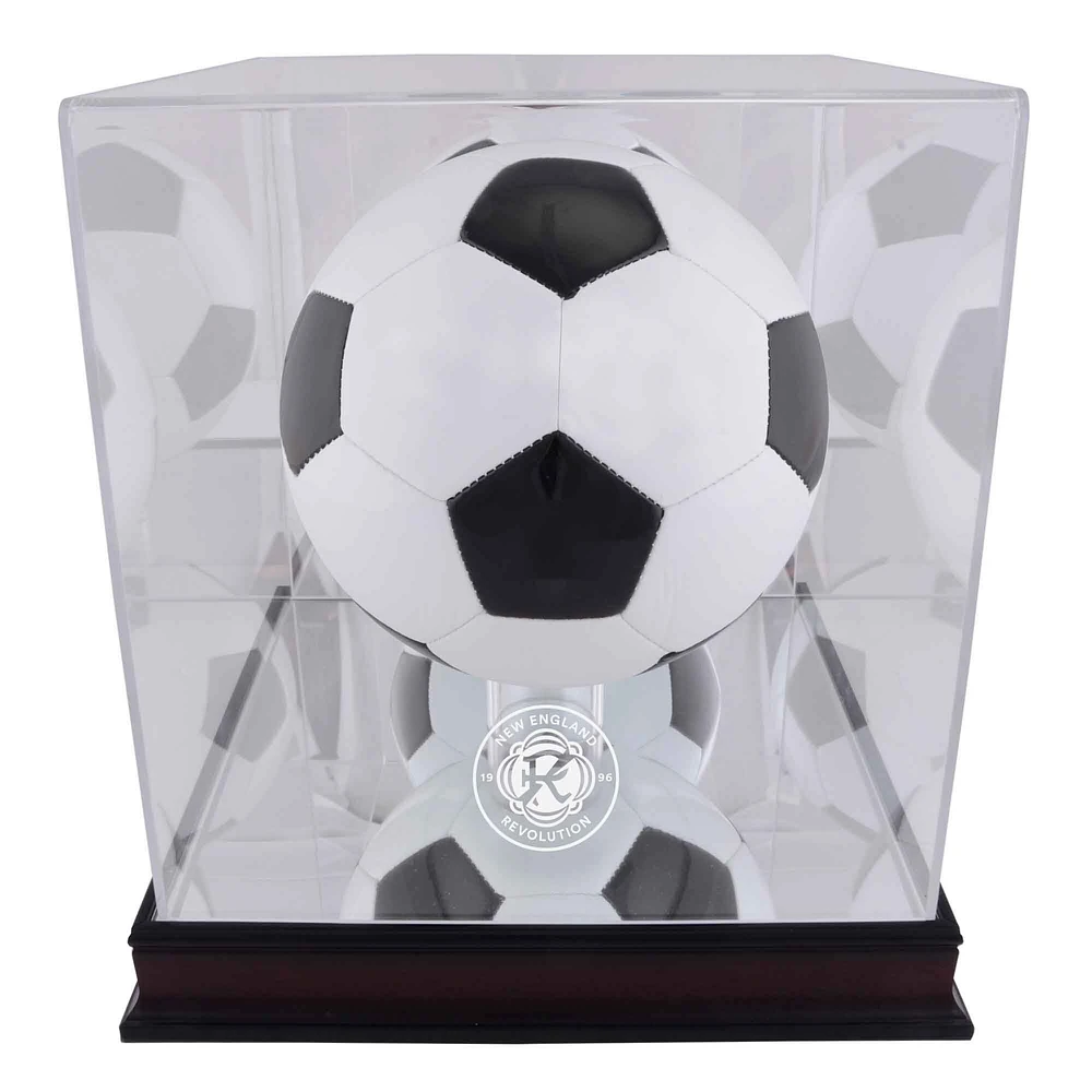 Vitrine de présentation de ballons de football New England Revolution en acajou avec écusson de l'équipe