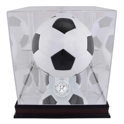Vitrine de présentation de ballons de football New England Revolution en acajou avec écusson de l'équipe