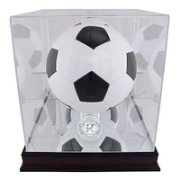 Vitrine de présentation de ballons de football New England Revolution en acajou avec écusson de l'équipe