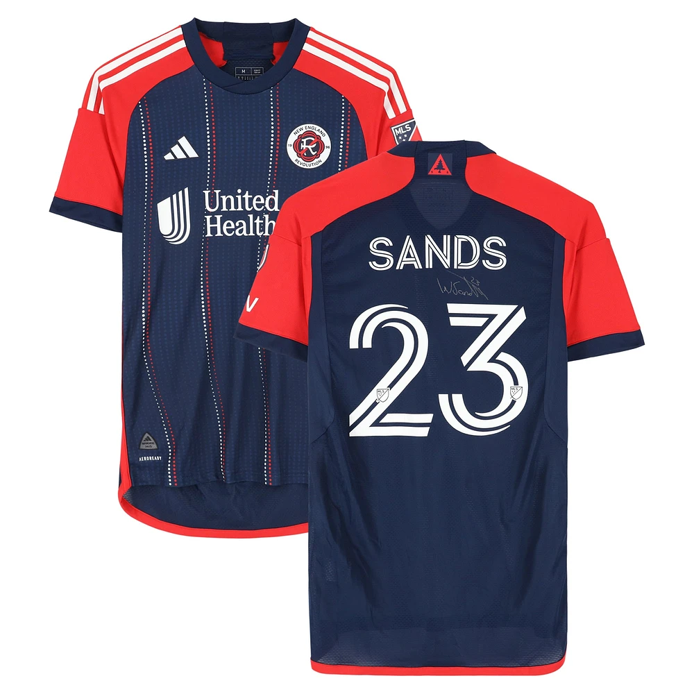 Maillot adidas bleu marine dédicacé par Will Sands des New England Revolution, numéro 23, utilisé lors du match, saison 2024 de la MLS - Taille M
