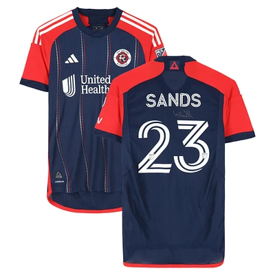Maillot adidas bleu marine dédicacé par Will Sands des New England Revolution, numéro 23, utilisé lors du match, saison 2024 de la MLS - Taille M