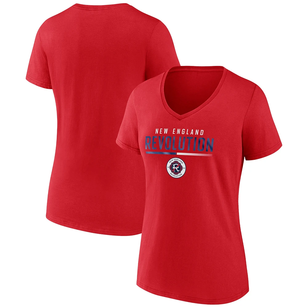 T-shirt rouge à col en V Fanatics New England Revolution pour femmes, Iconic Winning Attitude