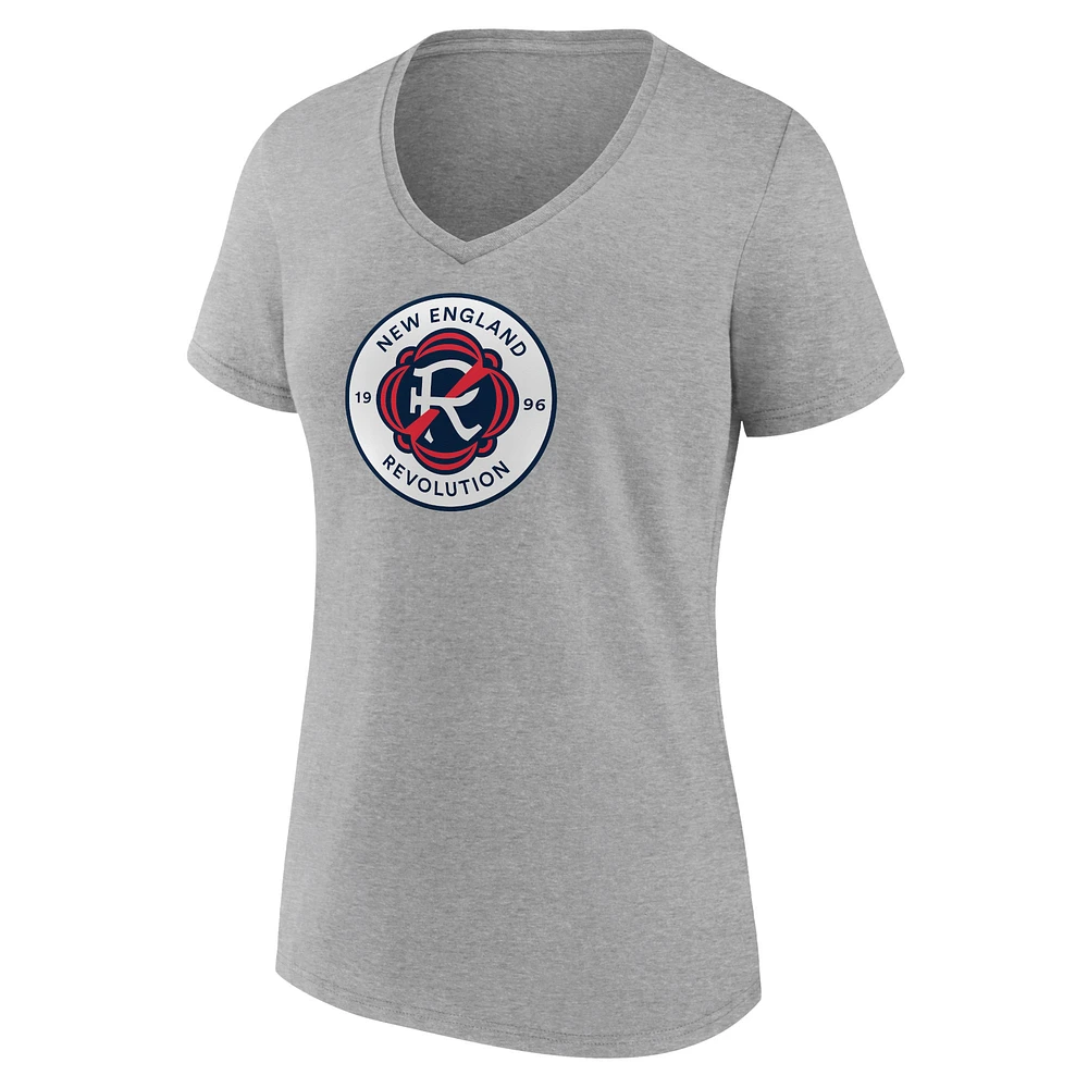 T-shirt col en V avec logo New England Revolution pour femme Fanatics Steel