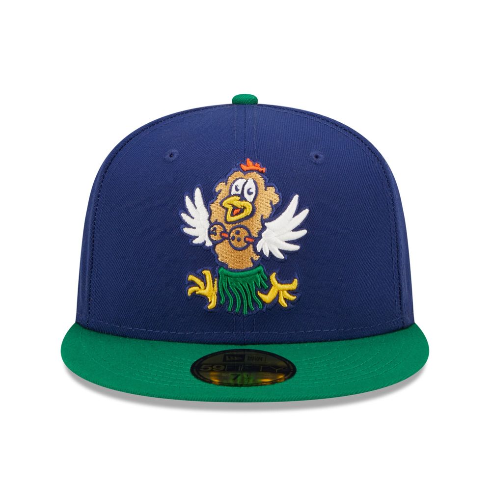 Men's New Era Royal/Green Hampshire Fisher Cats Coconut Chicken Tender Theme Night 59FIFTY Fitted Hat