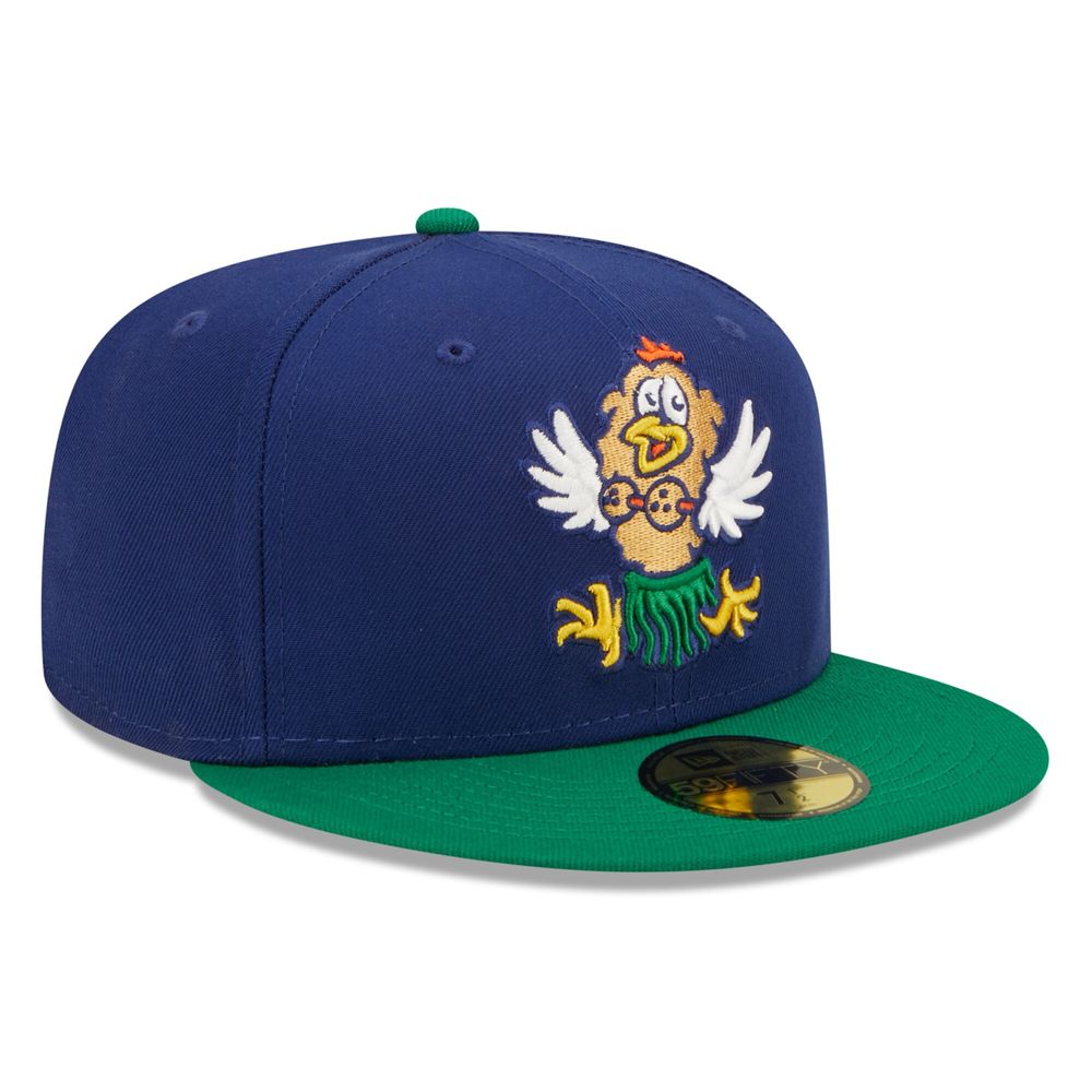 Men's New Era Royal/Green Hampshire Fisher Cats Coconut Chicken Tender Theme Night 59FIFTY Fitted Hat