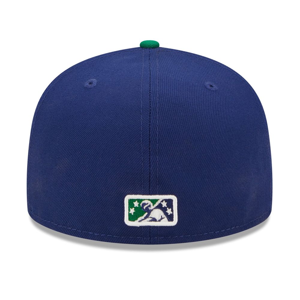 Men's New Era Royal/Green Hampshire Fisher Cats Coconut Chicken Tender Theme Night 59FIFTY Fitted Hat