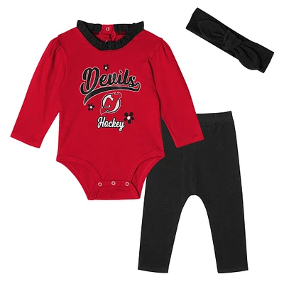 Ensemble 3 pièces à manches longues pour bébé fille Red New Jersey Devils Rink Queen