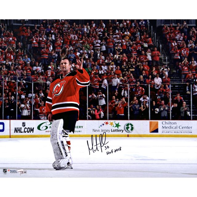 Martin Brodeur Devils du New Jersey autographié 16 "x 20" photo de foule saluant avec inscription HOF 2018