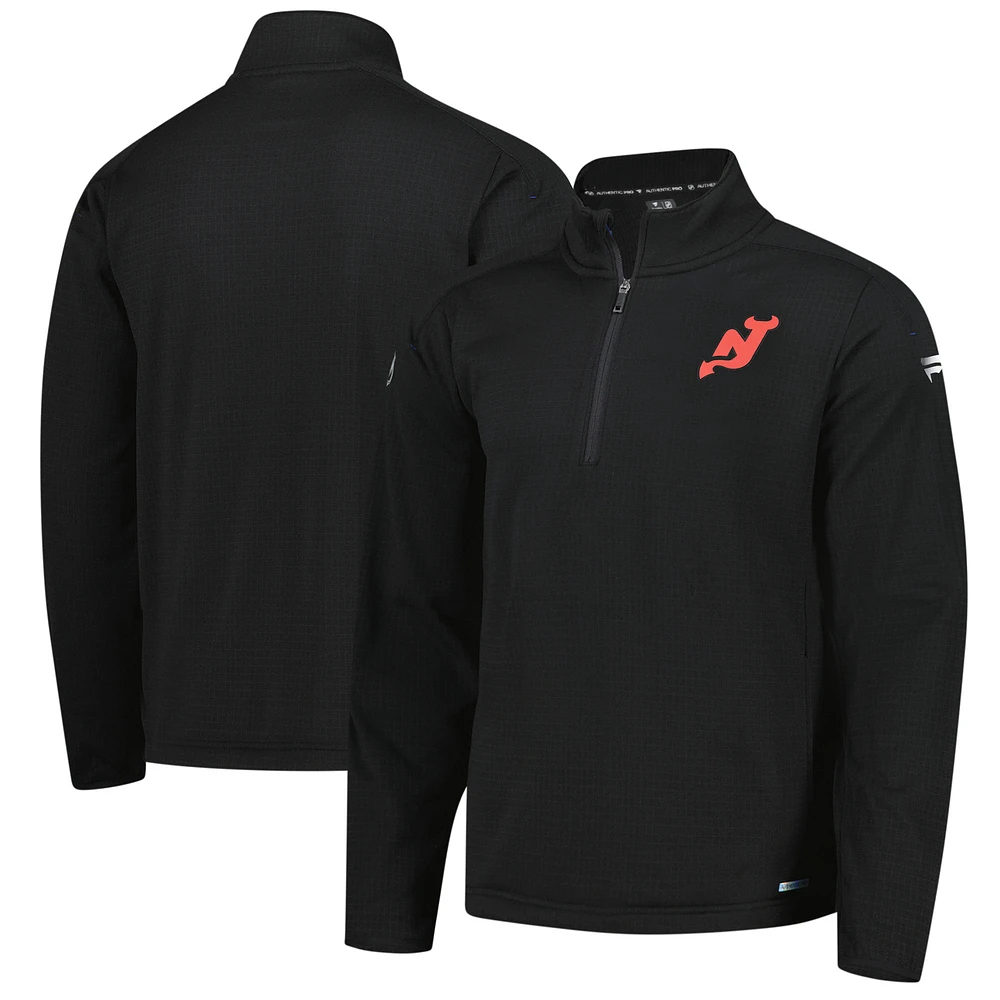 Veste polaire à quart de zip New Jersey Devils Authentic Pro noire Fanatics pour homme